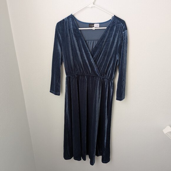 Piper + Scott Exclusive Blue Velvet Long Sleeve Dress, Medium - Picture 1 of 5